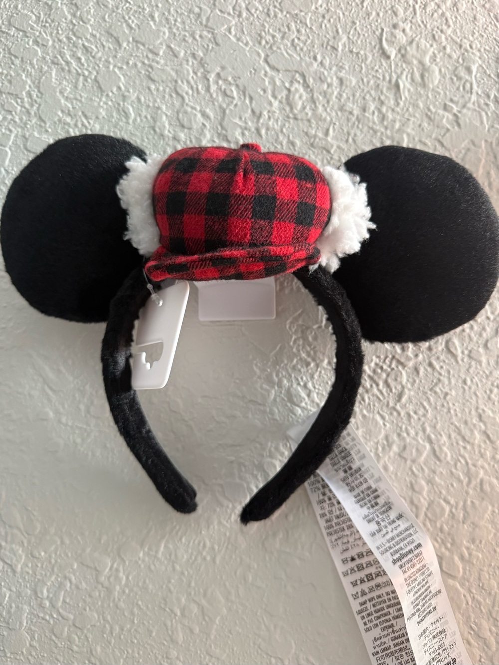 Disney Parks Mickey Mouse Ears Buffalo Plaid Trapper Hat Headband Adult NWT